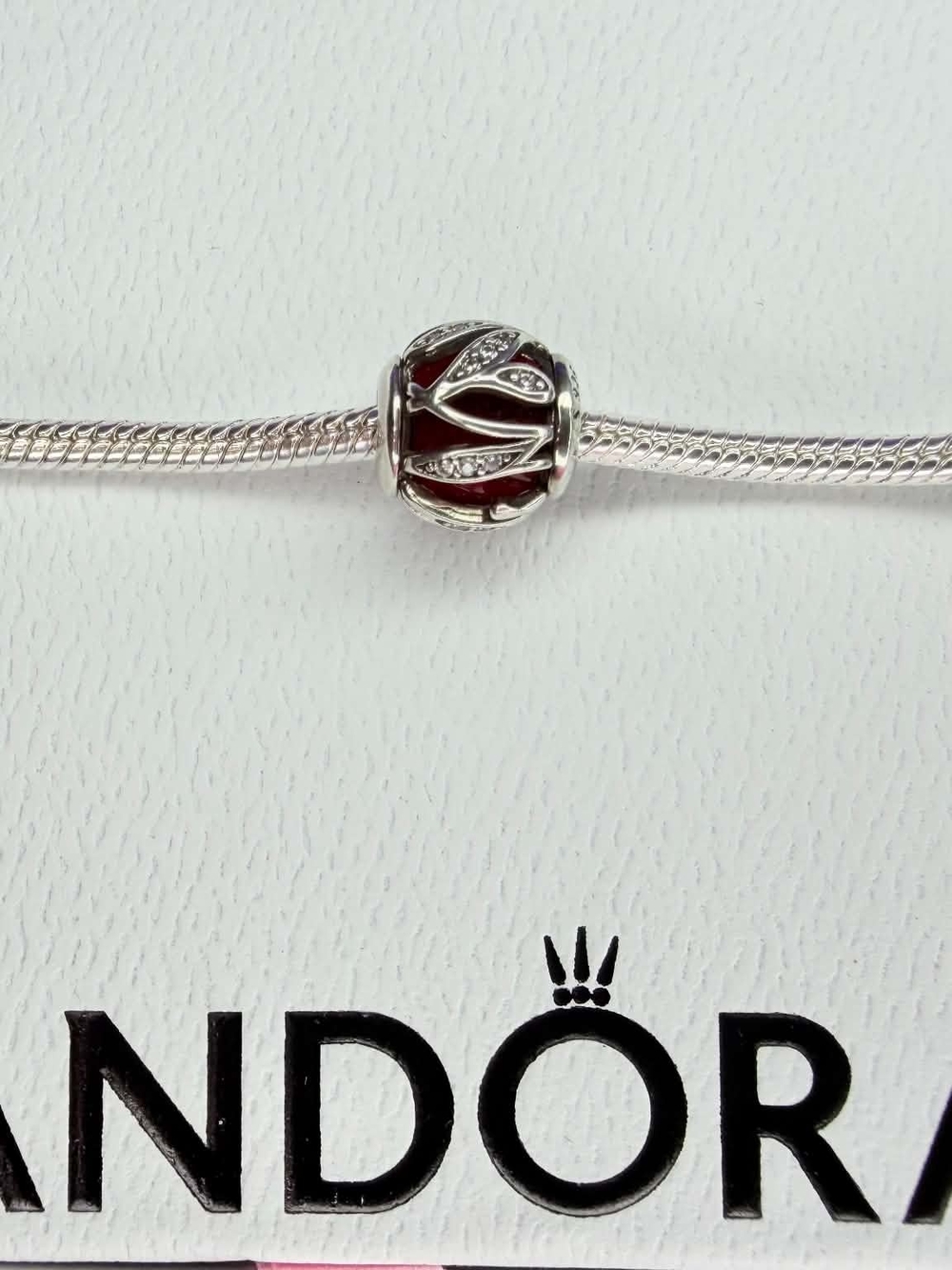 Pandora Silver Leaf Charm with Red Enamel and CZ